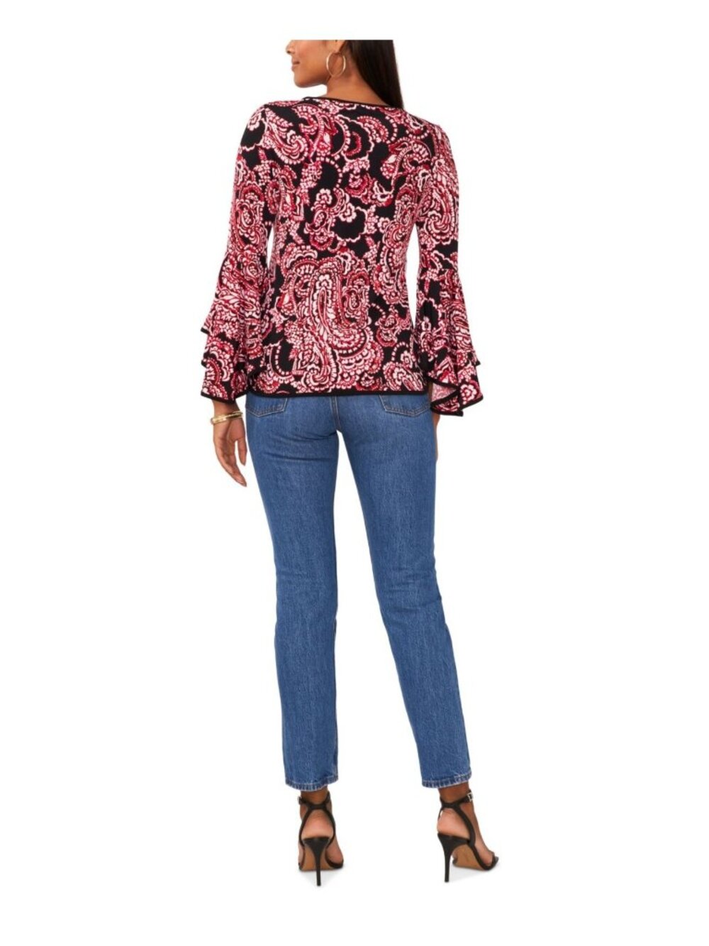 Sam & Jess Women's Bell-Sleeve Top Black Pink Size S MSRP $59 - Picture 2 of 2